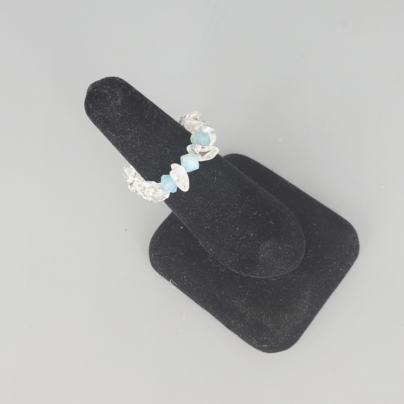 Clear and Blue Swarovski Beaded Ring - Picture 6 of 8